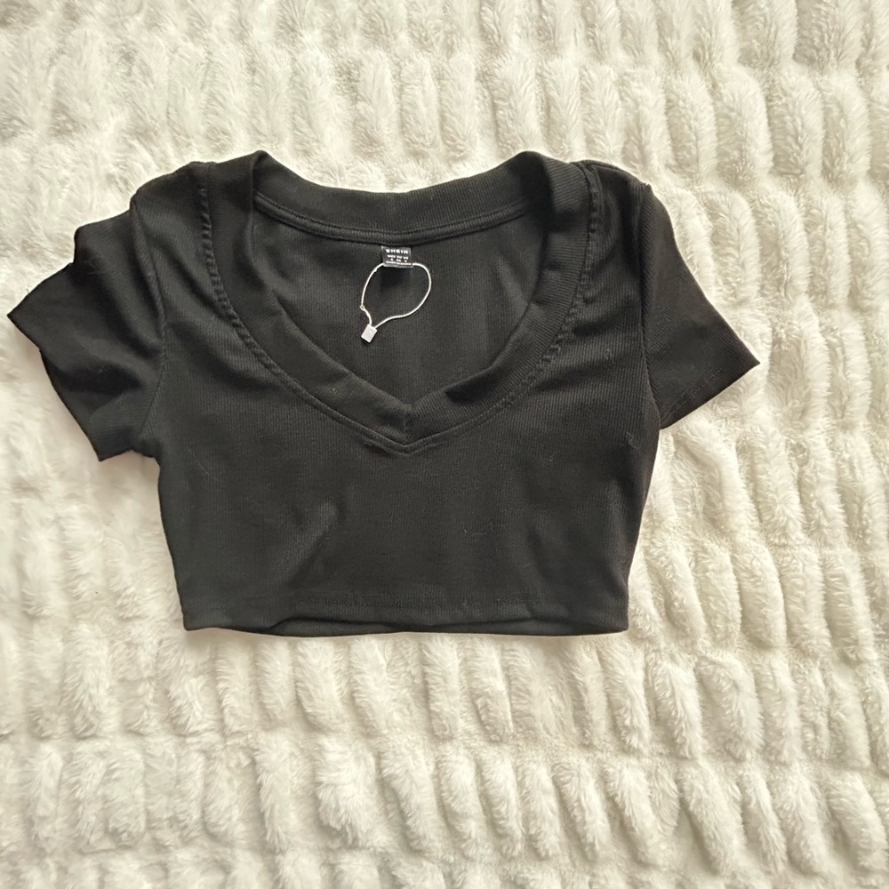really cropped black short sleeve
